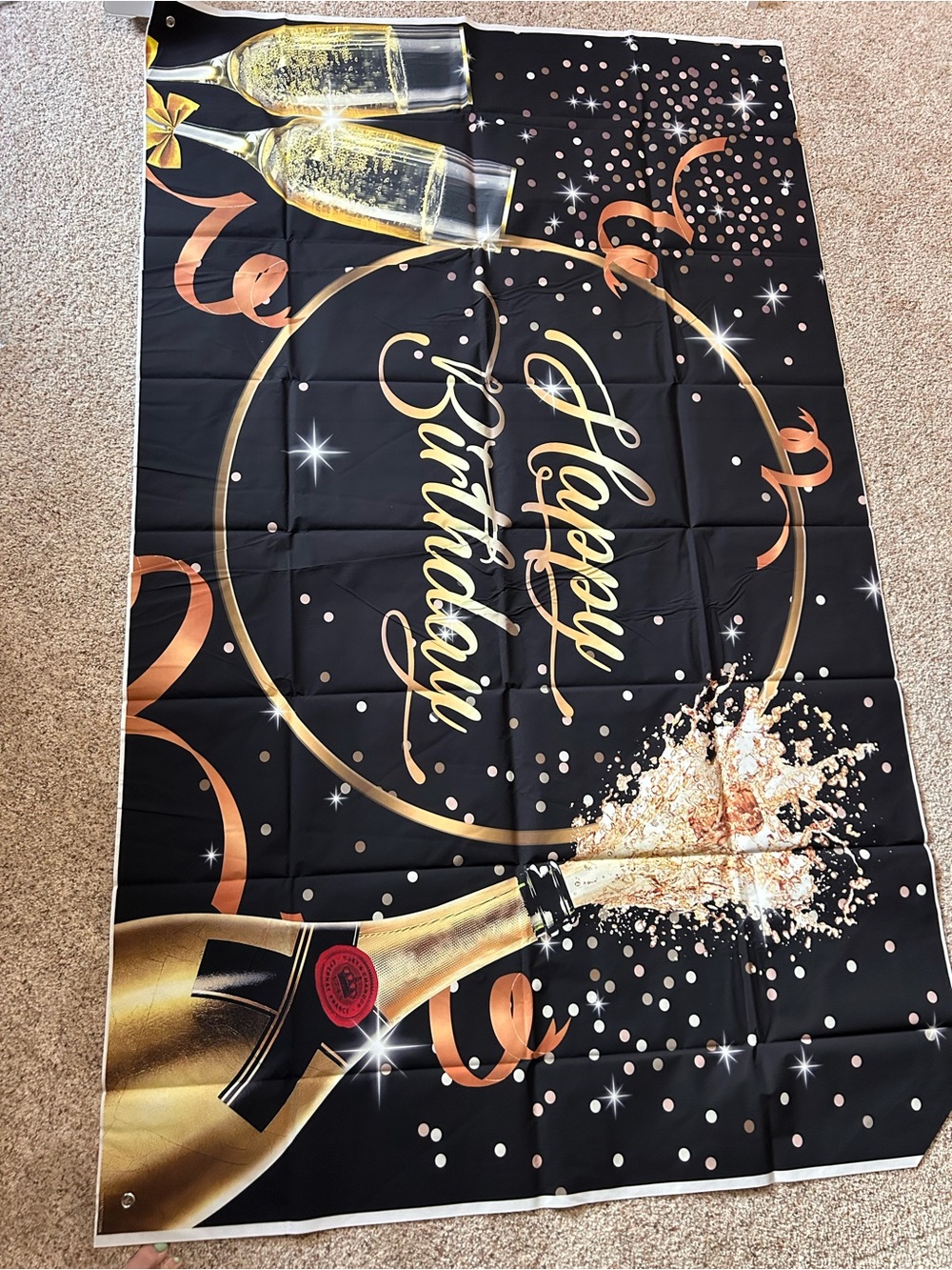 Happy Birthday Champagne Bottle Party Backdrop Banner Decoration